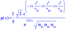 p(x) = 1/4*sqrt(2)*e^(-1/2*x^2/sigma[xx]-1/2*y^2/si...