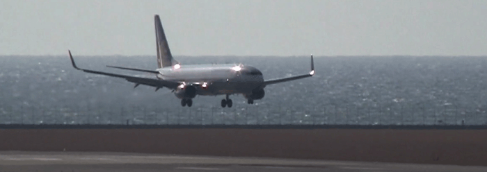Jet landing at Nagoya Airport, Japan
