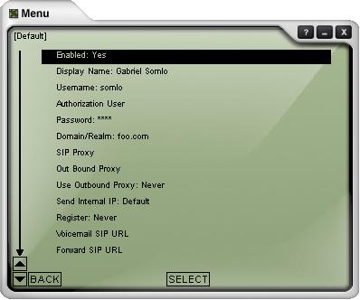 SIP Proxy Settings Menu